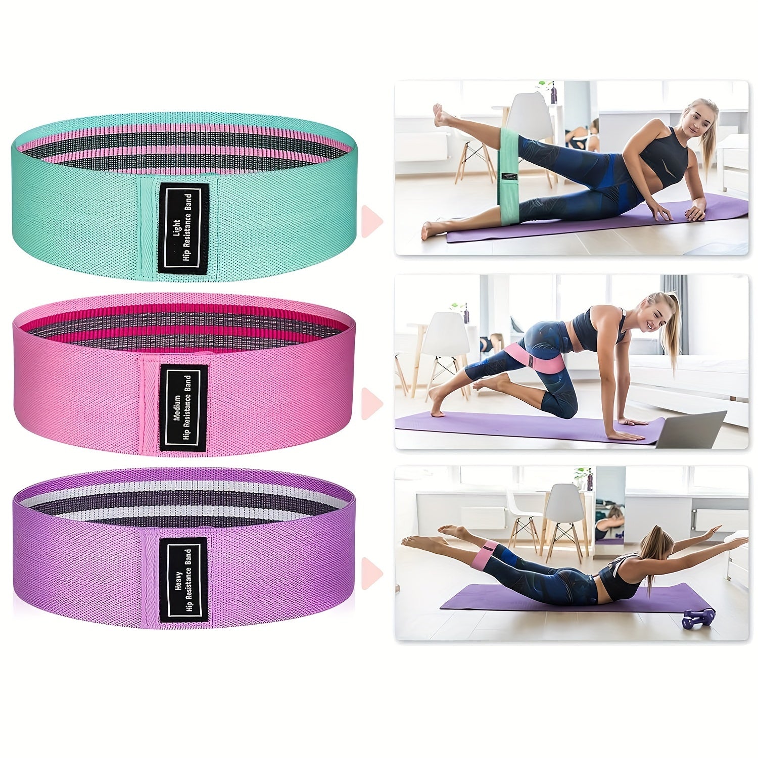 3pcs Resistance Bands For Legs And Butt, Fabric Exercise Loop Bands Yoga, Pilates, Rehab, Fitness And Home Workout, Strength Bands For Booty